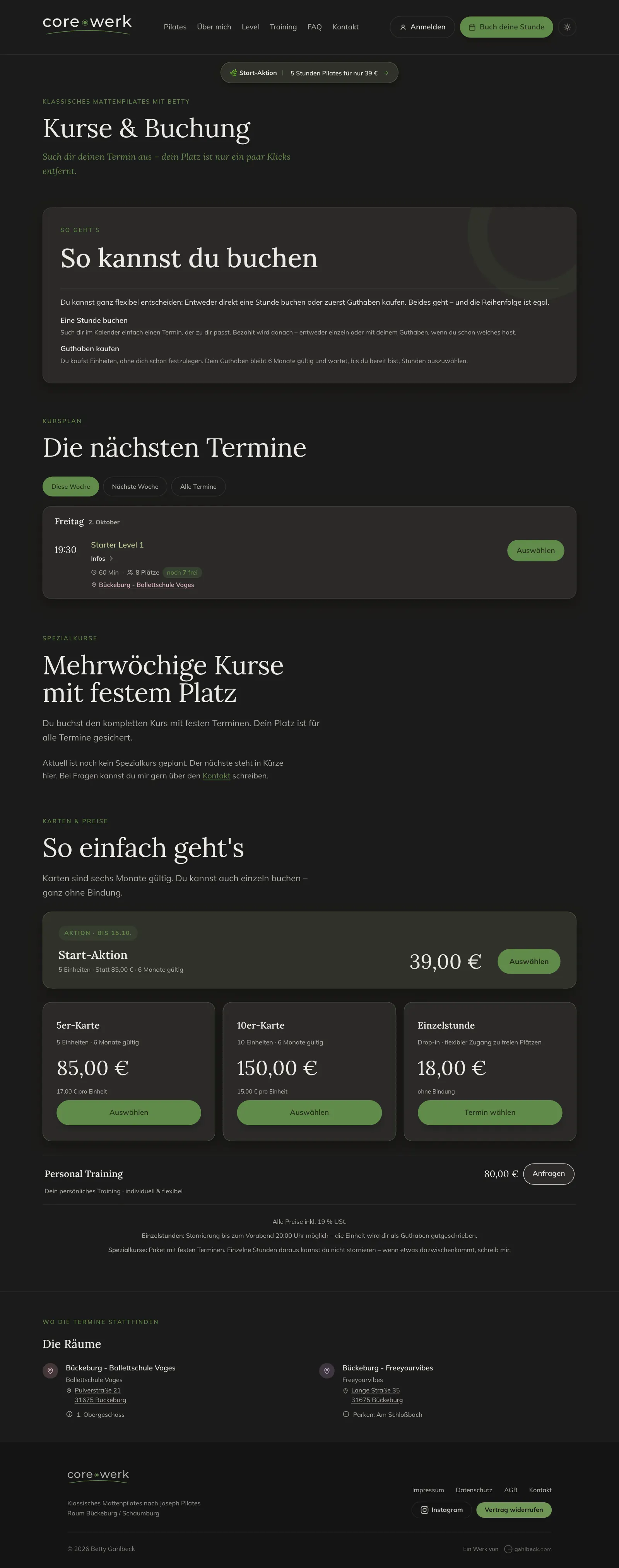 Kurse und Buchung auf core-werk.de