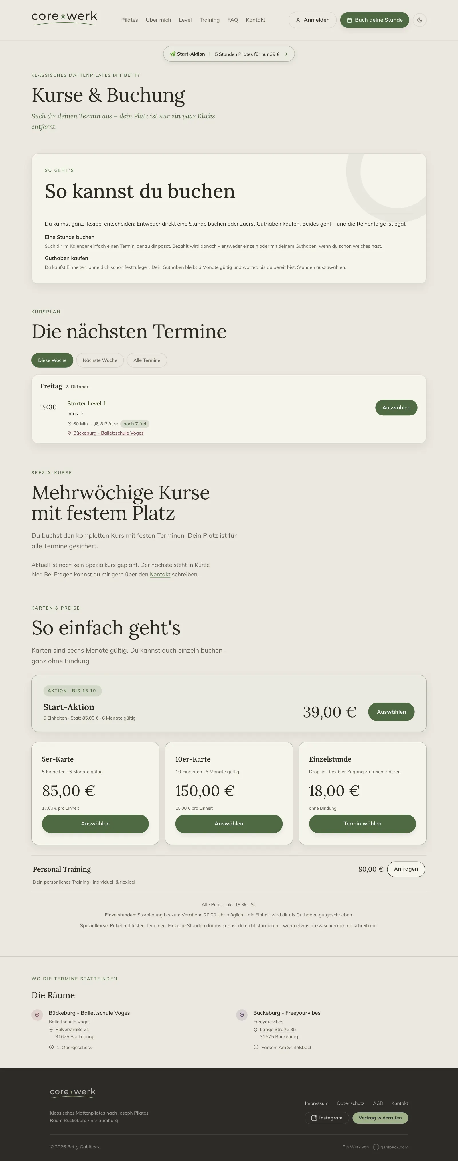 Kurse und Buchung auf core-werk.de