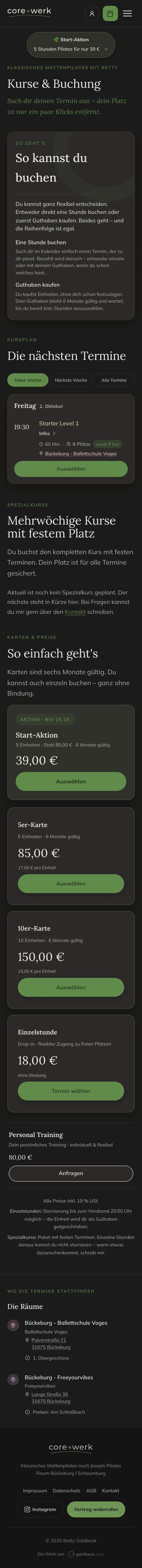 Kurse und Buchung auf core-werk.de