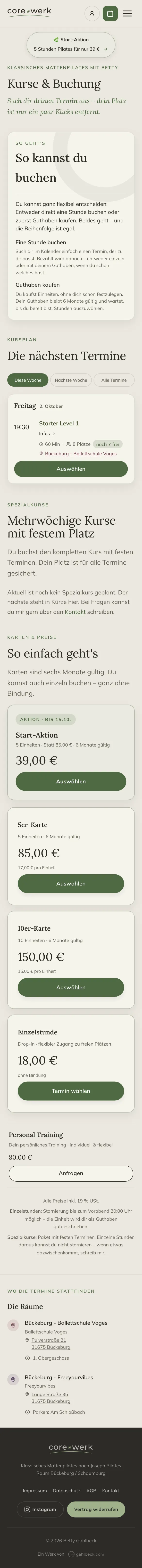 Kurse und Buchung auf core-werk.de